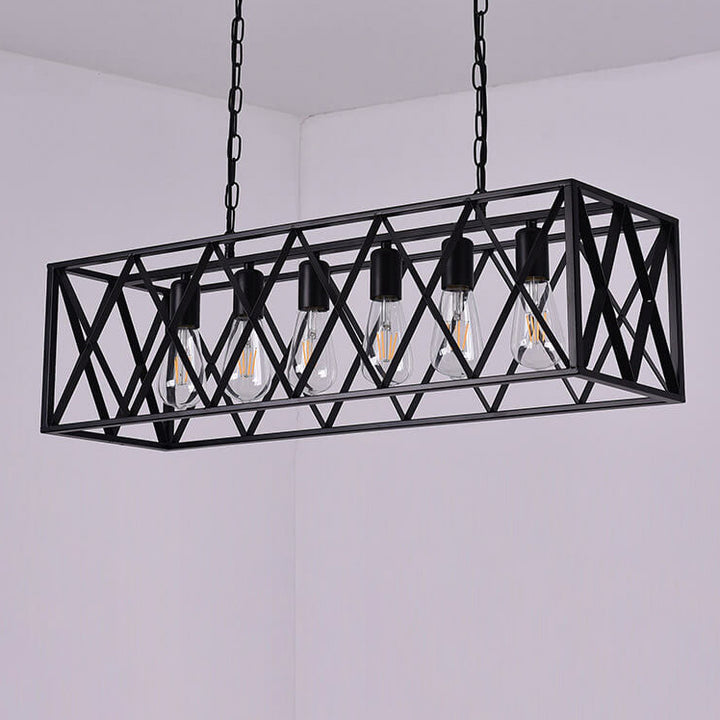 Lámpara de Araña de Jaula Geométrica Rectangular de Hierro Tradicional de 4/6 Luces para Comedor 