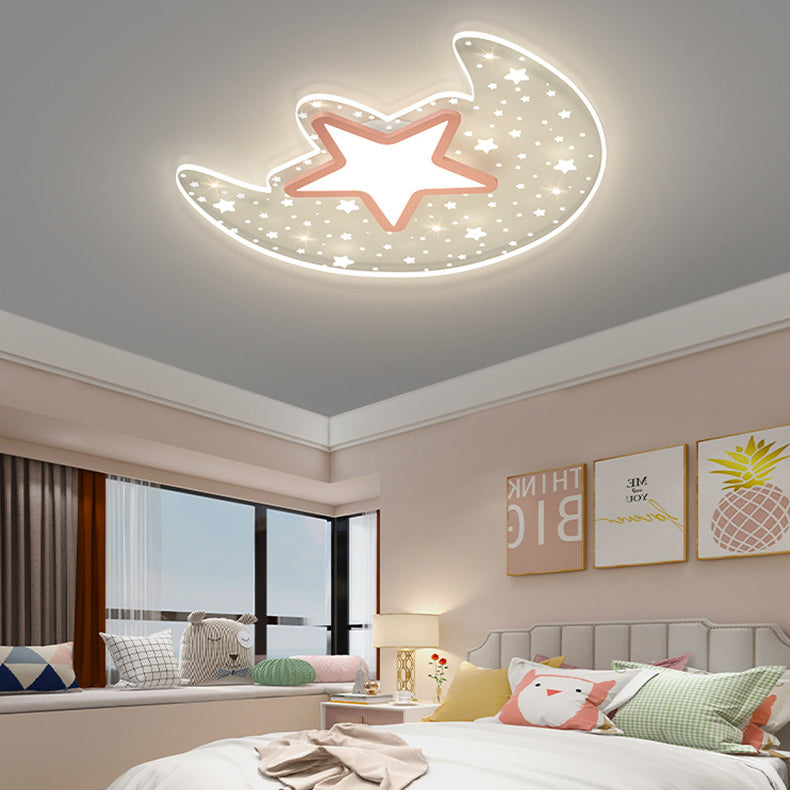Luz de techo empotrada LED de aluminio acrílico estrella luna creativa contemporánea para dormitorio 