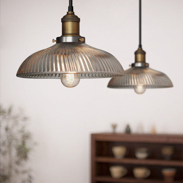 Traditionelle rustikale gerippte Glasschalenform 1-flammige Pendelleuchte für Esszimmer 