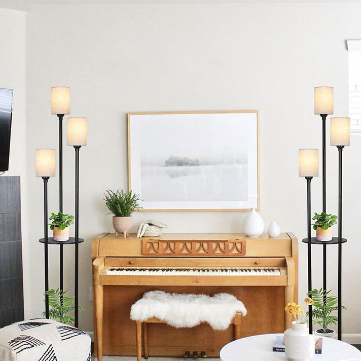 Moderne minimalistische Zylinder lange Regal Tisch Eisen Stoff 3-Licht stehende Stehlampe für Wohnzimmer 