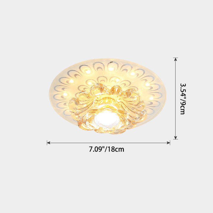 Modern Luxury Crystal Glass Round Flower LED Flush Mount Ceiling Light For Hallway