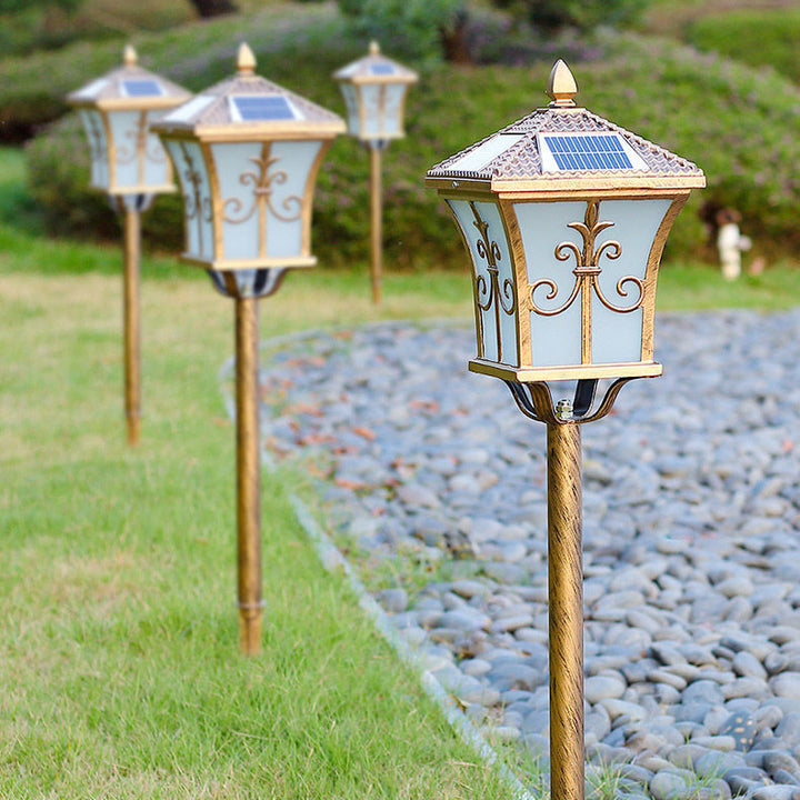 Traditional Chinese Solar Waterproof Aluminum Iron Glass Column LED Landscape Lighting Outdoor Light For Garden