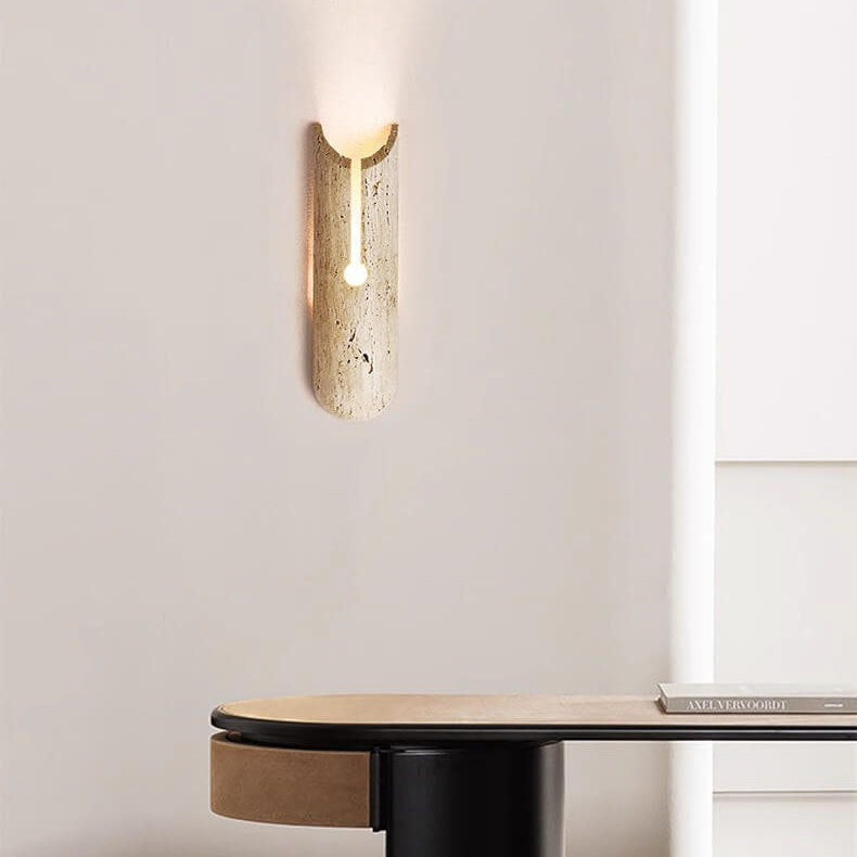 Traditionelle japanische gelbe Travertin-Halb-Oval 1-Licht-Wandleuchte für das Wohnzimmer 