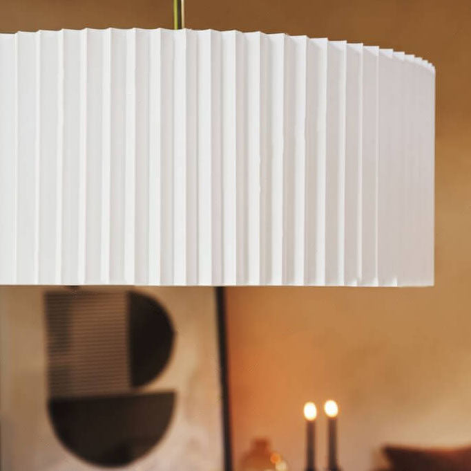 Contemporary Scandinavian Pleated PVC Fabric Hardware Drum Cone 1-Light Pendant Light for Living Room