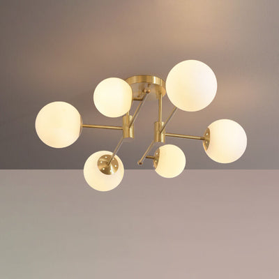 Luz de techo semiempotrada de lujo nórdico de vidrio mágico con línea de latón de 6/8 luces 