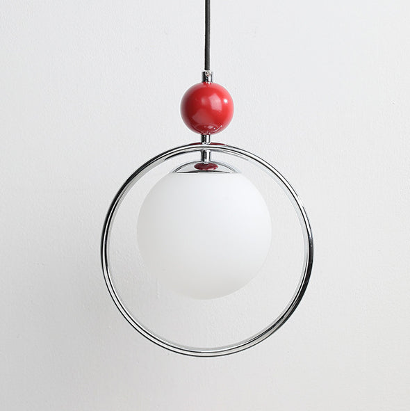 Abat-jour en verre créatif contemporain en forme de boule avec anneau en fer, suspension à 1 lumière pour le salon 