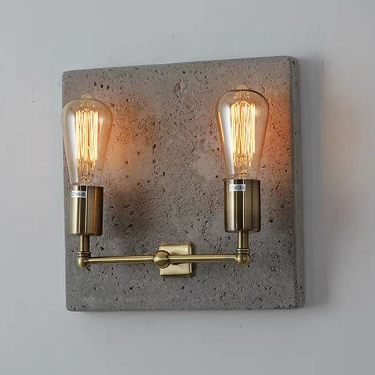 Applique murale contemporaine scandinave carrée en fer et plâtre de ciment à 2 lumières pour salon 