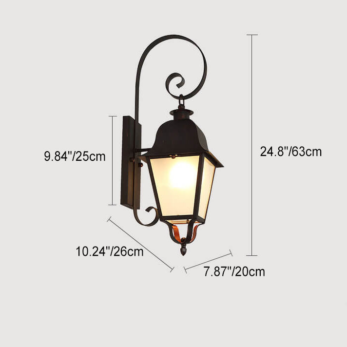 Industrial Retro Iron Frosted Glass 1-Light Outdoor Waterproof Wall Sconce Lamp