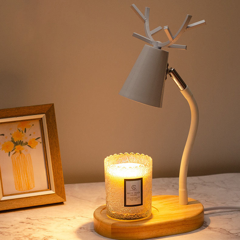 Lámpara de mesa ajustable de cera derretida de 1 luz con base de madera maciza y astas de hierro creativas japonesas 