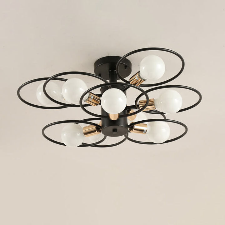 Contemporary Nordic Flower Ring Iron 3/6/9 Light Semi-Flush Mount Ceiling Light For Living Room &amp; Bedroom