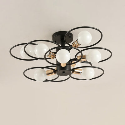 Nordischer Industrieller Blumenring Eisen 3/6/9 Licht Semi-Flush Mount Deckenleuchte 