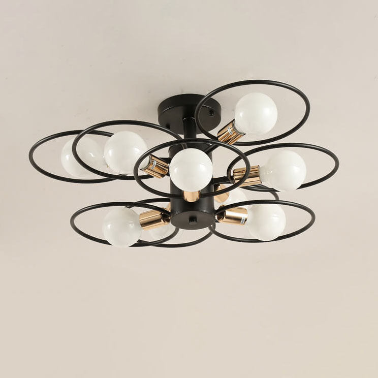 Nordic Industrial Flower Ring Iron 3/6/9 Light Semi-Flush Mount Ceiling Light