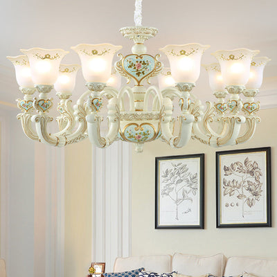 Modern Art Deco Carved Cup Iron Resin Glass Chandelier 3/6/8/10 Light Chandelier For Living Room