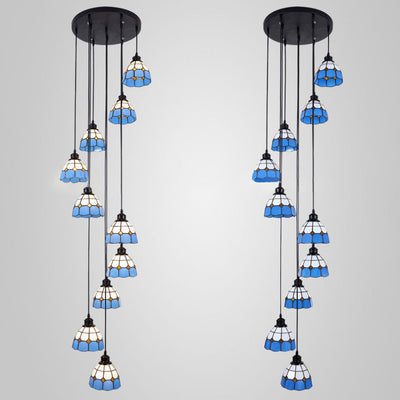 Candelabro de 10 luces de vidrio teñido de resina de hierro cónico costero contemporáneo para sala de estar 
