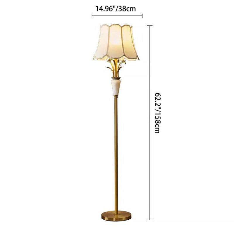 Abat-jour en tissu de luxe contemporain Jade Base sculptée en cuivre 1 lumière Lampadaire pour maison ou bureau 