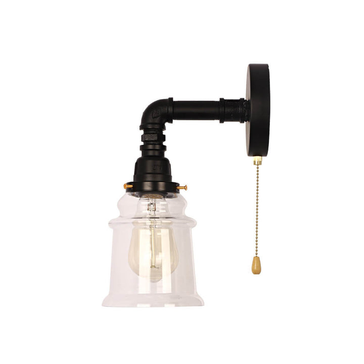 Contemporary Industrial Clear Glass Bell Pipe Iron 1-Light Wall Sconce Lamp For Bedroom