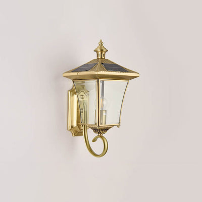 European Retro Solar Copper Roof Lantern 1-Light Outdoor Wall Sconce Lamp