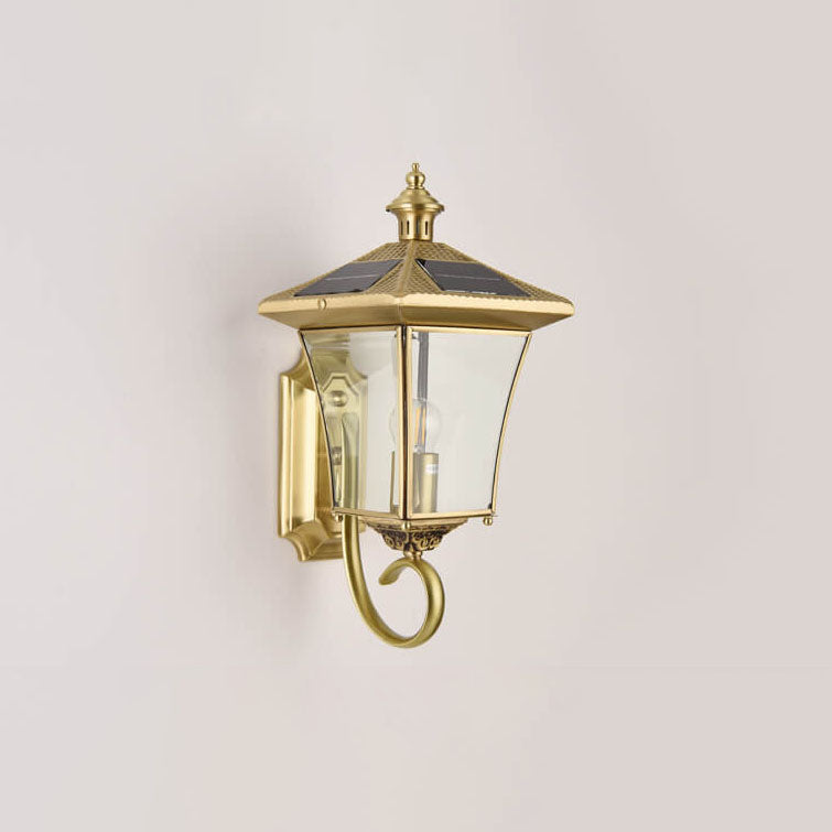 European Retro Solar Copper Roof Lantern 1-Light Outdoor Wall Sconce Lamp