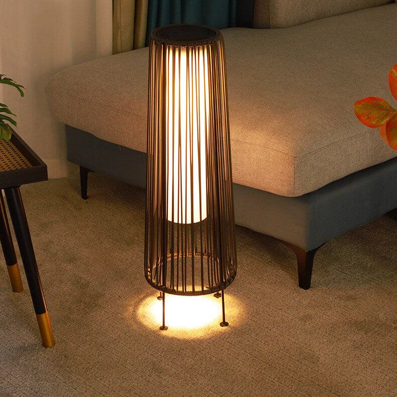 Moderno Shabby Chic Solar Redondo Trapezoidal Hierro Ratán Mimbre LED Luz Exterior Para Patio Exterior 