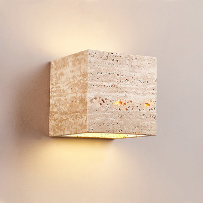Traditional Japanese Waterproof Yellow Travertine Square LED Wall Sconce Lamp For Hallway