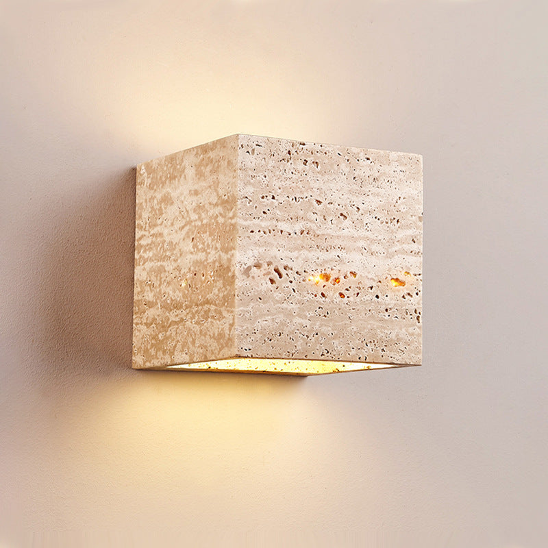 Traditional Japanese Waterproof Yellow Travertine Square LED Wall Sconce Lamp For Hallway