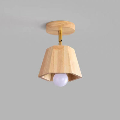 Traditional Japanese Wood Polygon 1/5-Light Semi-Flush Mount Ceiling Light for Bedroom