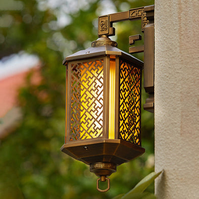 Traditional Chinese Brushed Aluminum House Pagoda 1-Light Wall Sconce Lamp For Outdoor Patio