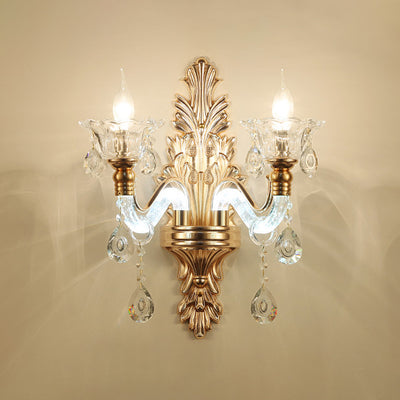 Contemporary Nordic Crystal Flower Candlestick 1/2-Light Wall Sconce Lamp For Living Room