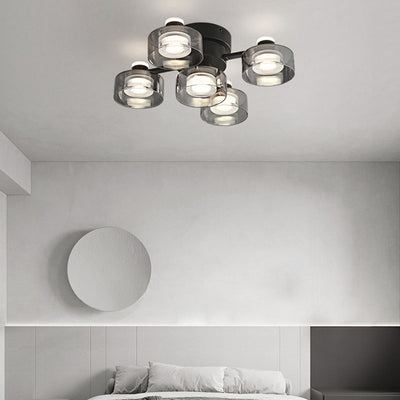 Modern Minimalist Round Copper Acrylic Glass LED Semi-Flush Mount Ceiling Light For Living Room