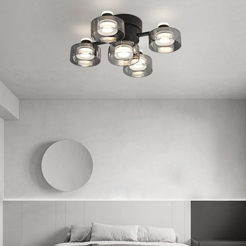 Moderne minimalistische runde Kupfer Acrylglas LED Semi-Flush Mount Deckenleuchte für Wohnzimmer 