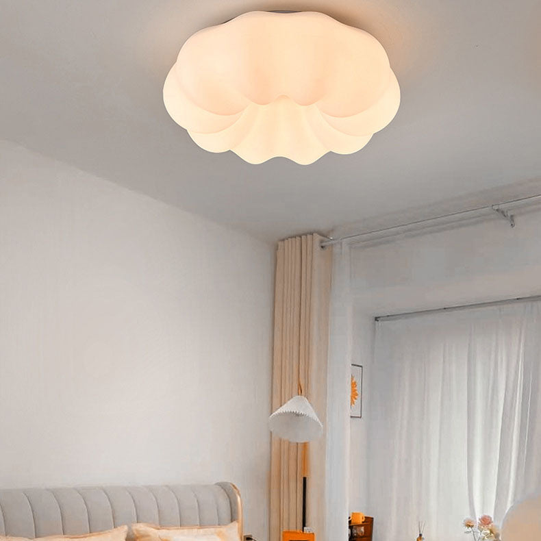 Modern Simplicity Pumpkin PE Shade Hardware LED Flush Mount Ceiling Light For Bedroom