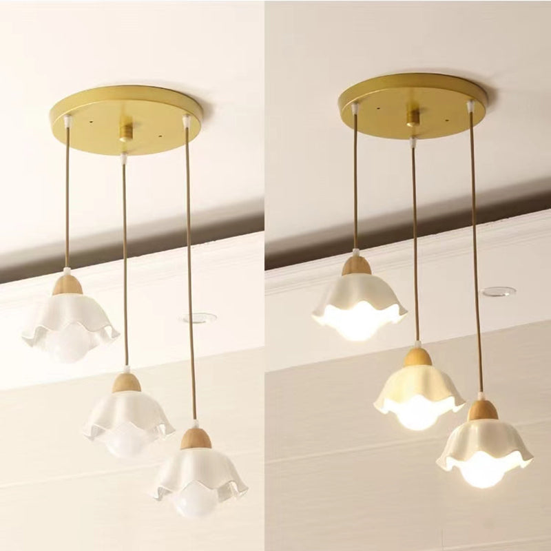 Moderne Art Déco Céramique Fleur Abat-jour 1/3-Lumière Îlot Lustre Pour Salon 