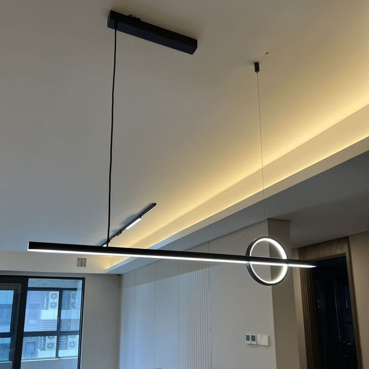 Lámpara colgante LED para isla de cocina de acrílico y cobre con diseño moderno minimalista de líneas y círculos para sala de estar 