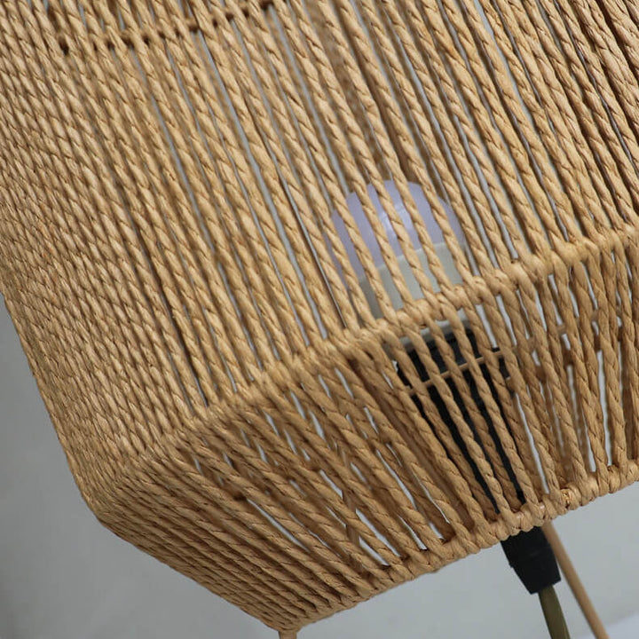 Lámpara de Mesa de 1 Luz con Jaula de Tejido de Cuerda de Cáñamo Rústico Tradicional para Estudio 
