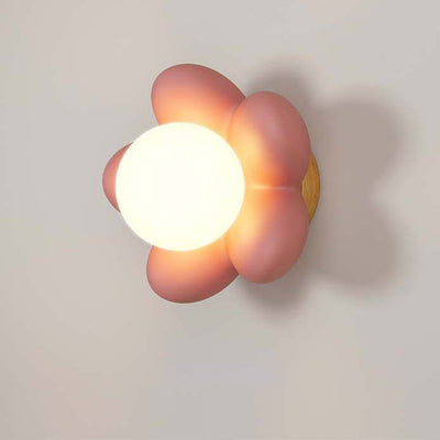 Modern Art Deco Flower Design Wood Resin 1-Light Wall Sconce Lamp For Living Room