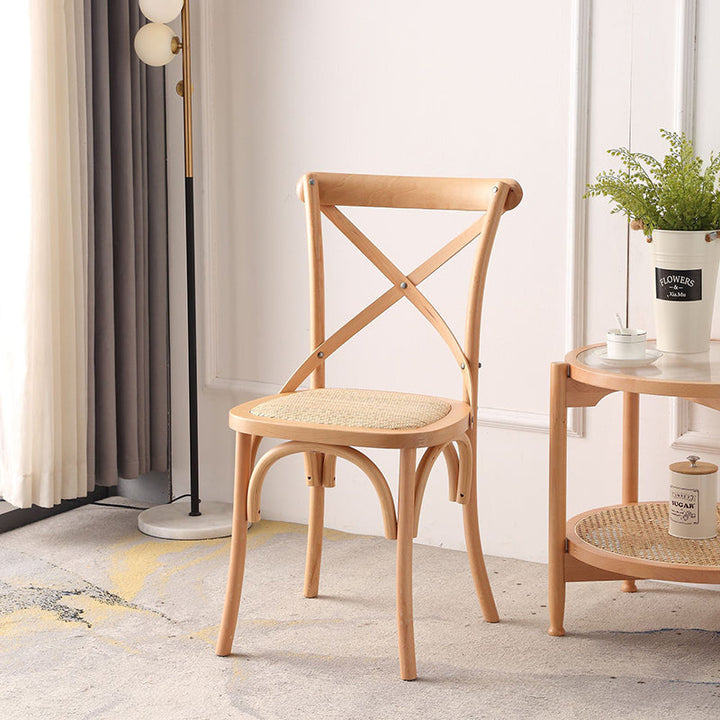 Traditional Rustic Weaving Plastic Rattan Rubberwood Sponge Round Rectangular Dining Chair Backrest For Dining Room