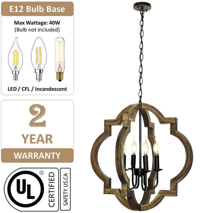 Lustre créatif à 4 lumières de forme spéciale en bois massif de style industriel 