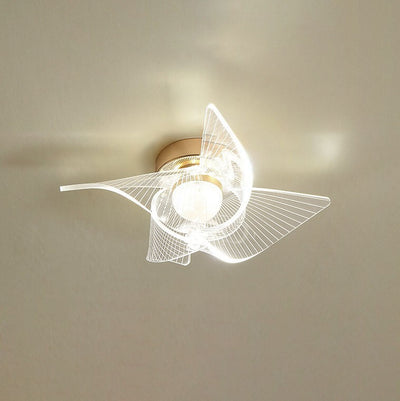 Modern Light Luxury Transparent Acrylic Fan Blade LED Semi-Flush Mount Ceiling Light