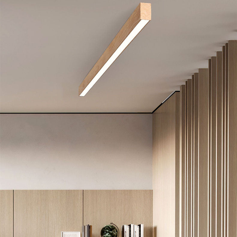 Modern Minimalist Wood Grain Aluminum Strips LED Flush Mount Ceiling Light