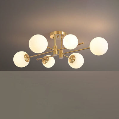 Nordic Light Luxury Glass Magic Bean Brass Line 6/8 Light Semi-Flush Mount Ceiling Light