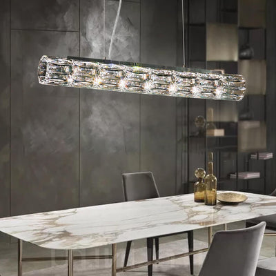 Modern Light Luxury Crystal Long Column 8/10/12-Light Island Light Chandelier