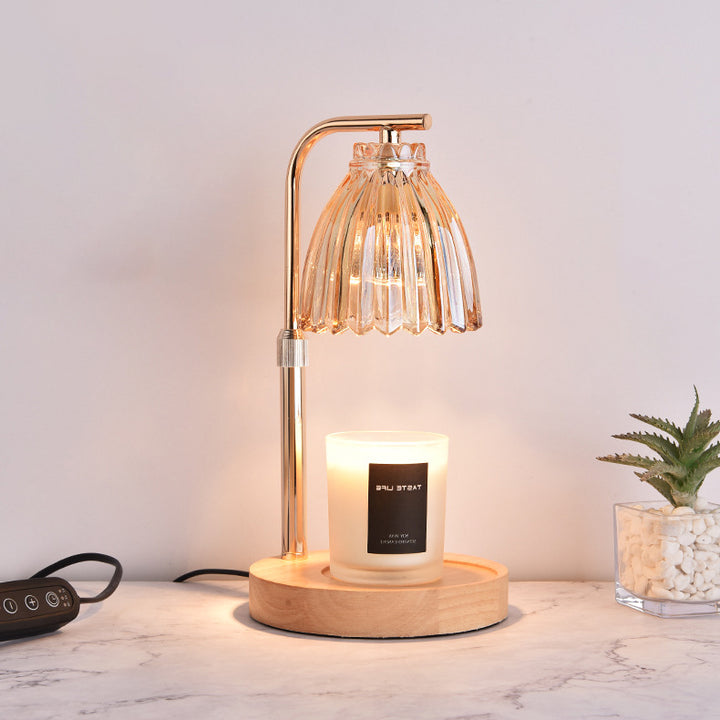 Lampe de table en verre en forme de fleur Art Déco moderne en fer et bois à 1 lumière avec cire fondue pour chambre 