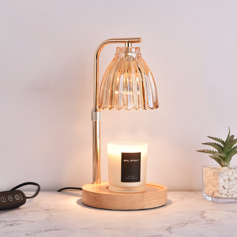 Modern Art Deco Flower Shaped Glass Iron Wood 1-Light Melting Wax Table Lamp For Bedroom