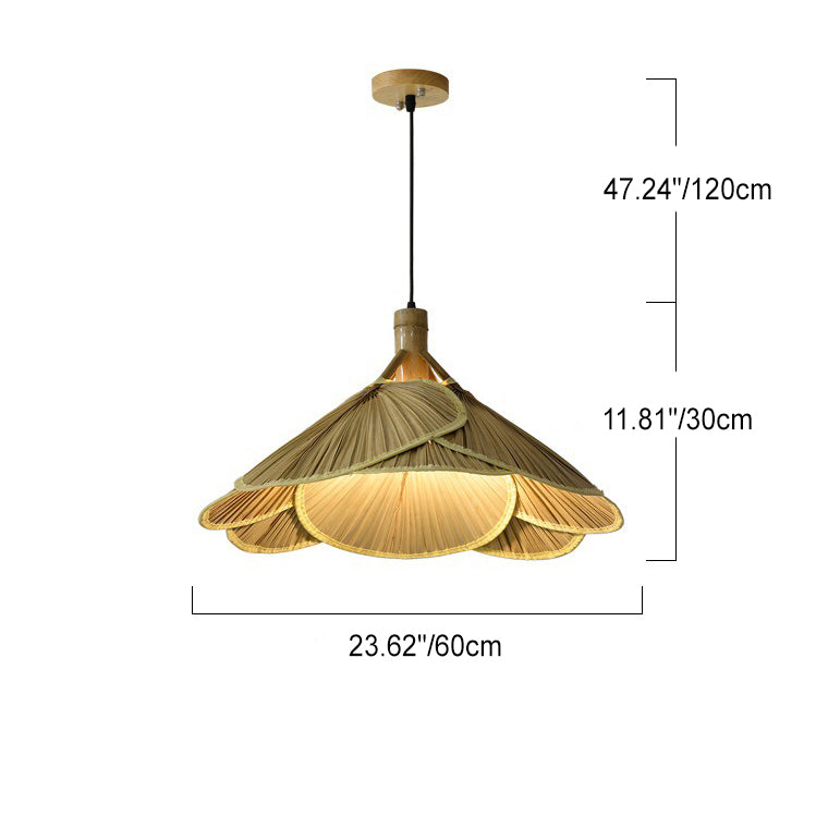 Zeitgenössische kreative Bambus geflochtene Ventilator 1-Licht Pendelleuchte für Esszimmer 