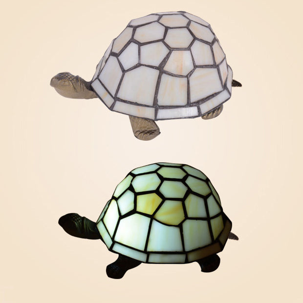 Contemporary Creative Alloy Glass Turtle 1-Light Table Lamp For Bedroom