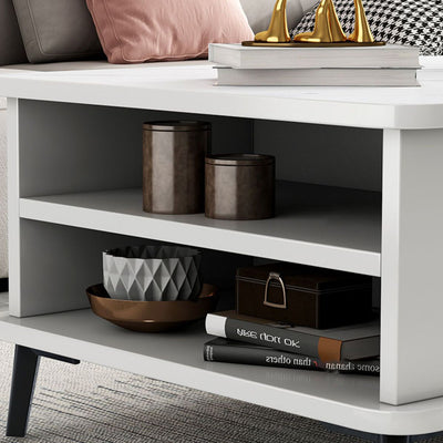 Mesa de café rectangular nórdica contemporánea de MDF y hierro con 1/2 cajón para sala de estar 