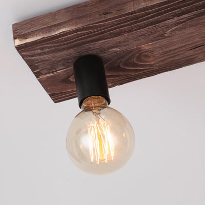 Retro Creative Solid Wood Glass Lampshade 3-Light Flush Mount Ceiling Light