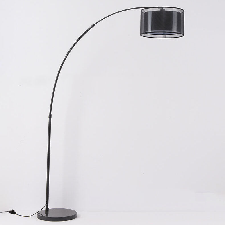 Nordic Minimalist Drum Fabric Shade Arc Rod 1-Light Standing Floor Lamp