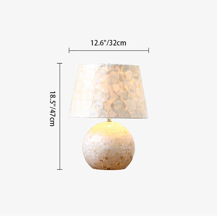 Modern Minimalist Round Oval Base Hardware Fabric Glass Shell 1-Light Table Lamp For Bedroom