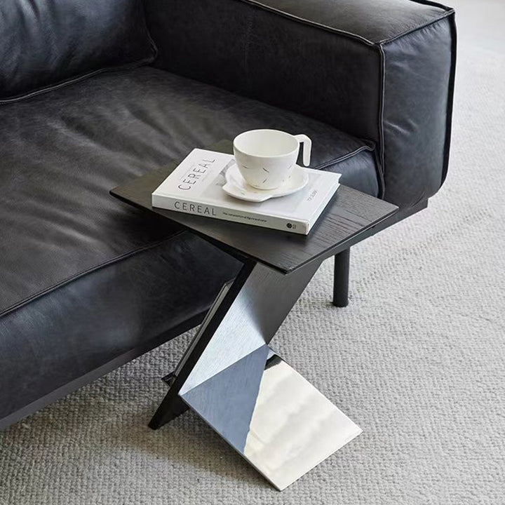 Modern Minimalist Rectangle Z-Shape Stainless Steel Ash Wood End Table For Living Room